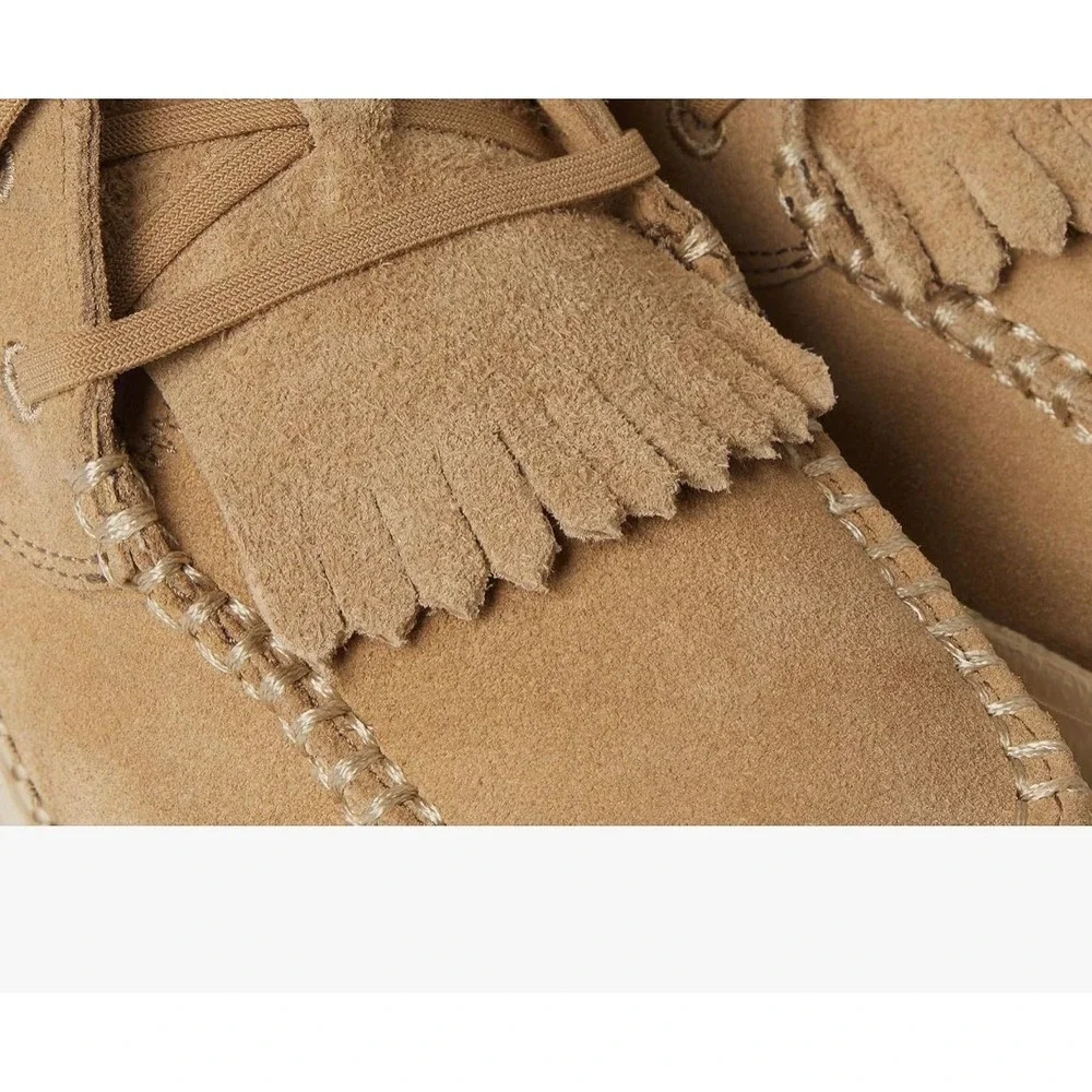 HEY DUDE Wendy Mid Elevated Kids W6 Chestnut NEW Fringe Suede Moccasin Boots